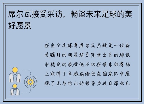 席尔瓦接受采访，畅谈未来足球的美好愿景